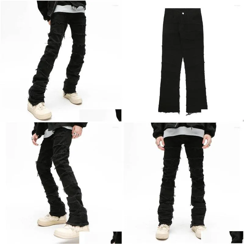 mens jeans mens retrowork flared pants grunge wild stacked ripped long trousers straight y2k baggy washed faded for men