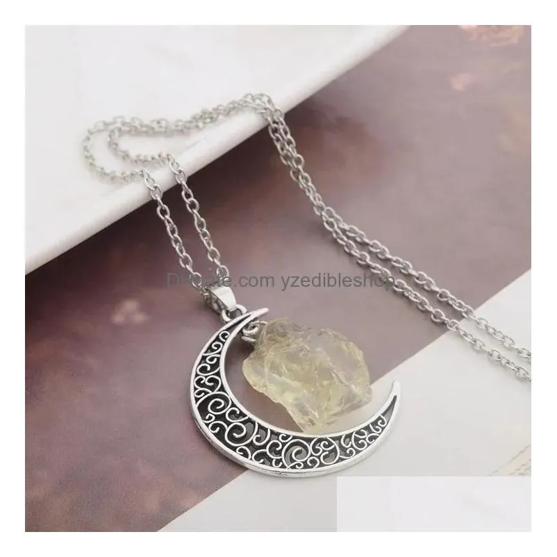 good aselling natural stone moon necklace star moonlight gem crystal pendant wfn070with chain mix order 20 pieces a lot
