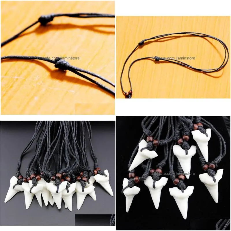 Pendant Necklaces Fashion Wholesale Mixed 12Pcs Imitation Yak Bone Shark Tooth Necklace White Teeth Amet Pendant For Men Womens Jewelr Dhsod