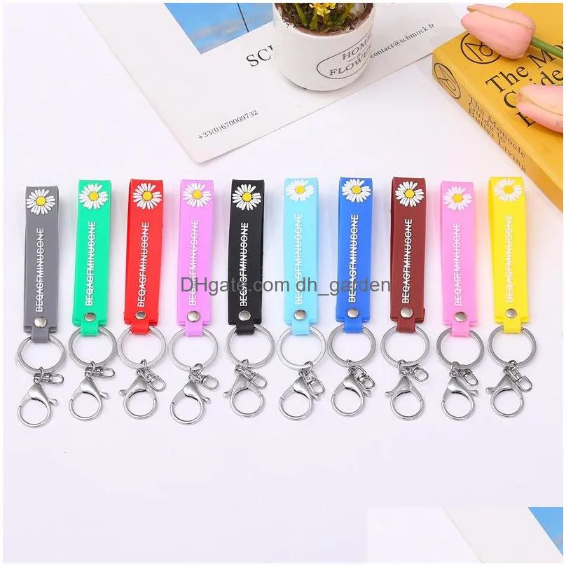 red daisy key chain creative fashion soft rubber leather rope car keyring small accessories wholesale