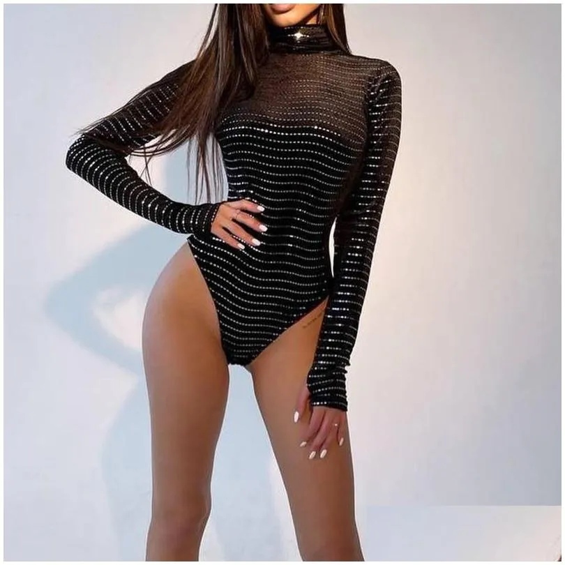 casual dresses hirigin bling glitter women long sleeve turtleneck bodysuit skinny sexy streetwear party club festival 2022 autumn winter