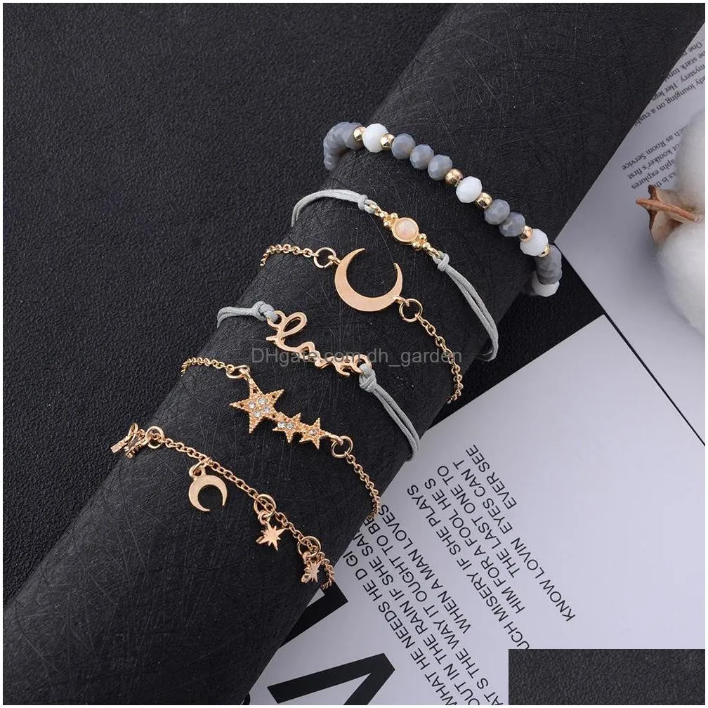 cr jewelry alloy bracelet hollow double love pentagram moon natural stone diamond strands set wholesale manufacturers