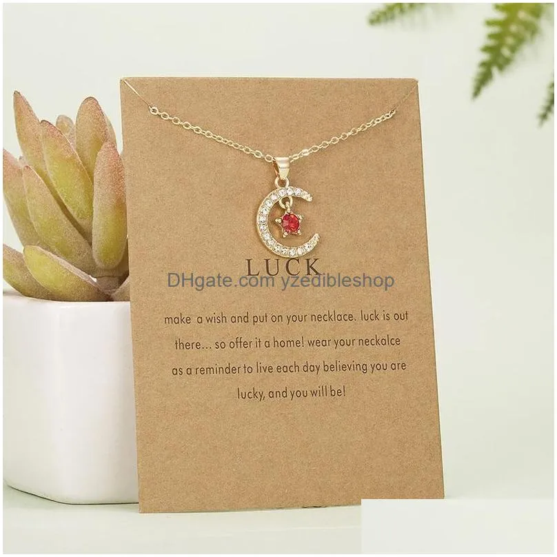  style moon star birthstone pendant necklace wish card for women crystal gold color clavicle chain mom birthday jewelry gifts