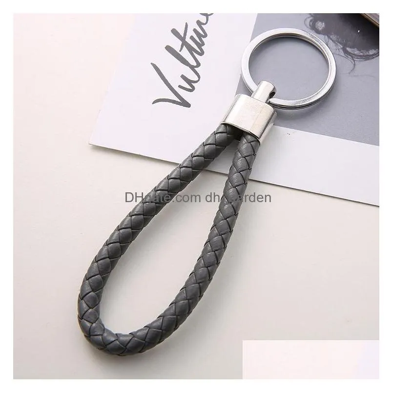 cr jewelry new handmade pu leather keychain braided string rope metal key ring woven cord chains holder diy jewelry accessories