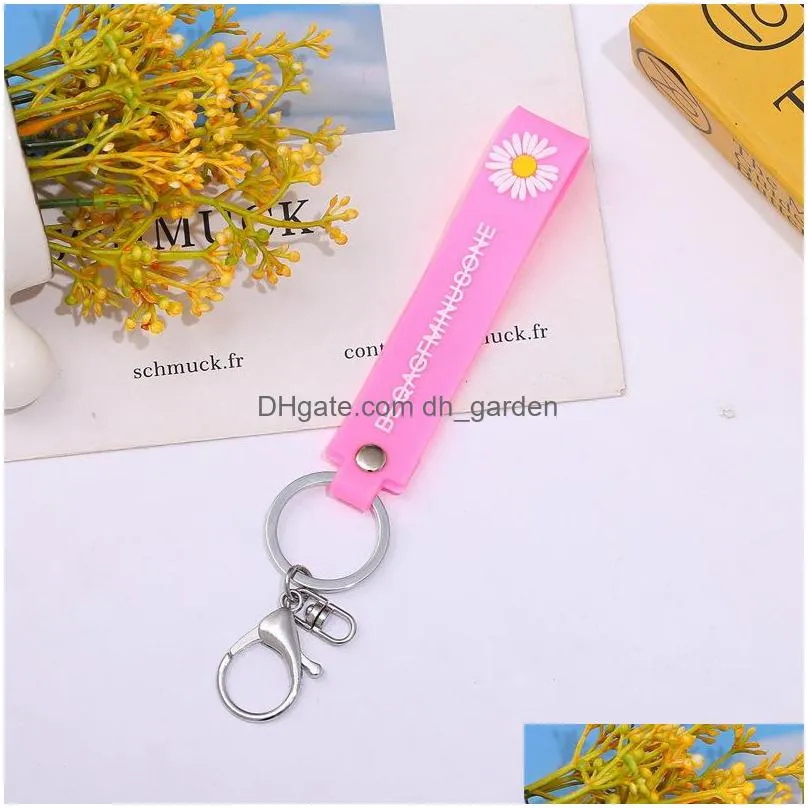 red daisy key chain creative fashion soft rubber leather rope car keyring small accessories wholesale