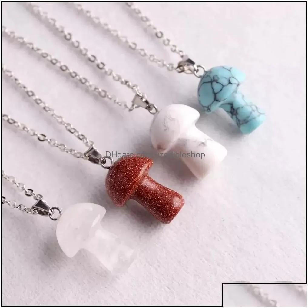 pendant necklaces mini mushroom pendant necklace natural stone crystal quartz healing energy for women gift stainless steel chains dr
