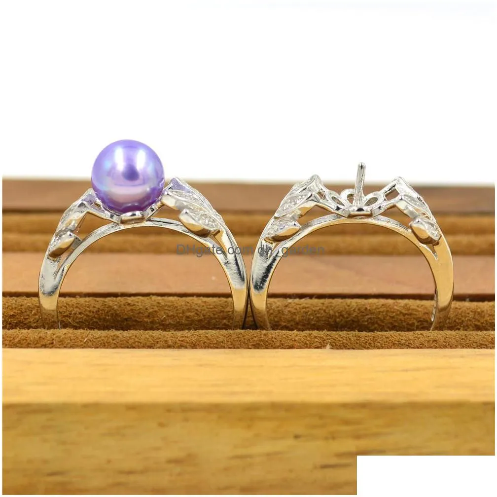 s925 sterling silver ring fittings wholesale sterling silver pearl mount opening adjustable exquisite leaf style on sale ps4mjz033
