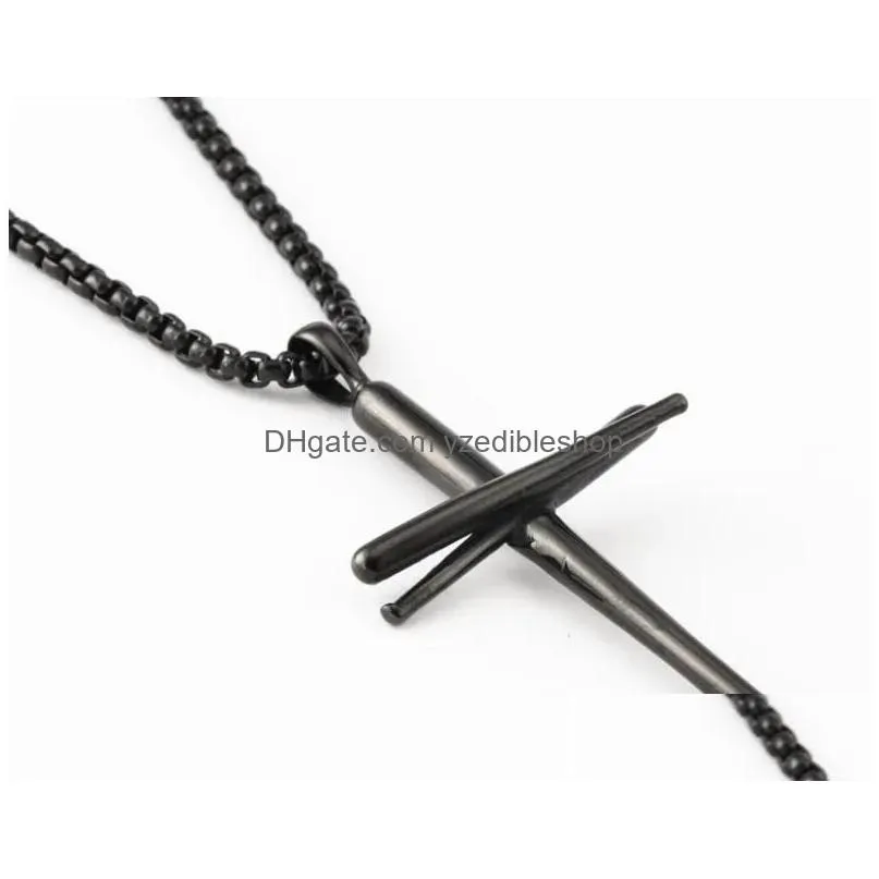 100 silver cross baseball bat cross pendant necklace gold silver black color stainless steel baseball cross pendant necklace for women