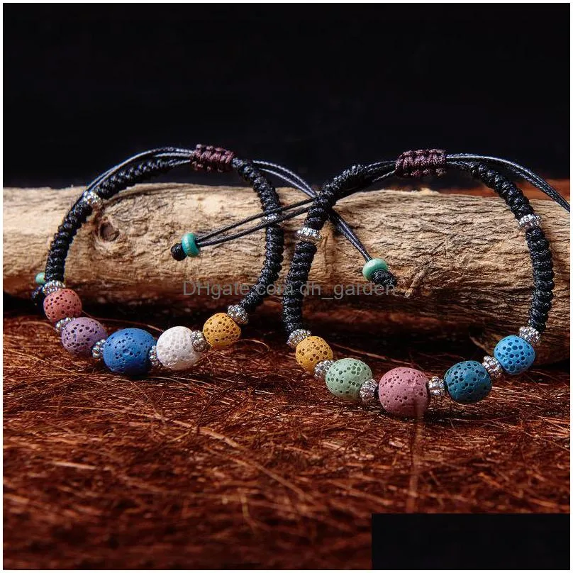 wholesale adjustable volcanic lava stone bead bracelet yoga lava essential oil diffuser women bead braided bracelets bangle healing