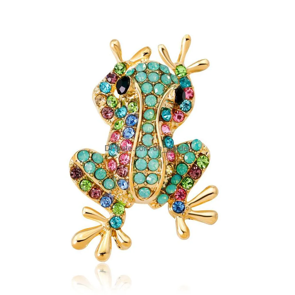 wholesale womens fashion natural insect animal lovely alloy rhinestone frog brooch pins women/man party wear shipping