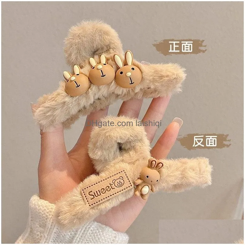 childrens autumn and winter plush hair clip large ins wind shark clips on back of the head hair for headwear