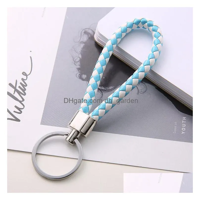 mix color pu leather braided woven keychain rope rings fit diy circle pendant key chains holder car keyrings jewelry accessories