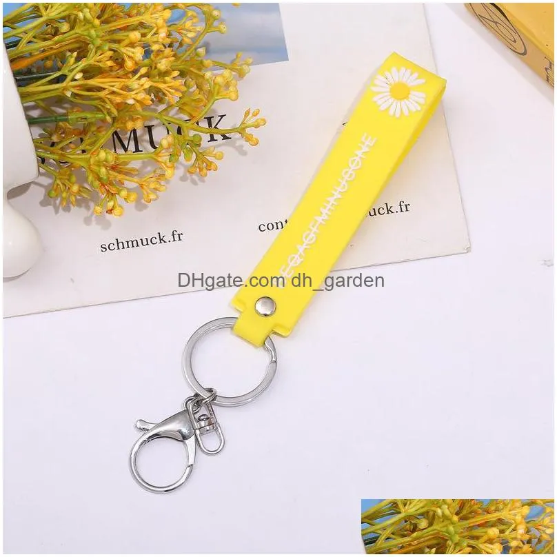 red daisy key chain creative fashion soft rubber leather rope car keyring small accessories wholesale