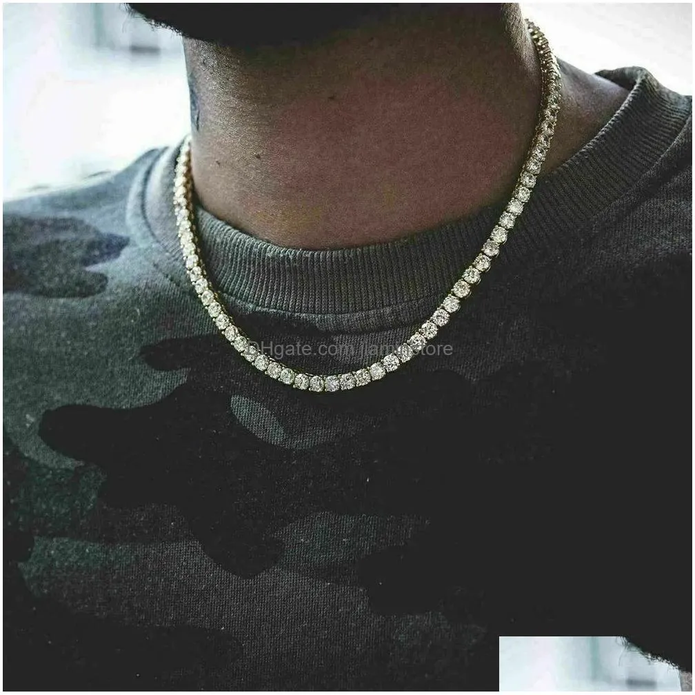 Tennis, Graduated Iced Out Tennis Chain Real Zirconia Stones Sier Single Row Men Women M 4Mm 5Mm Diamonds Necklace Jewelry Gift For Th Dhdsl
