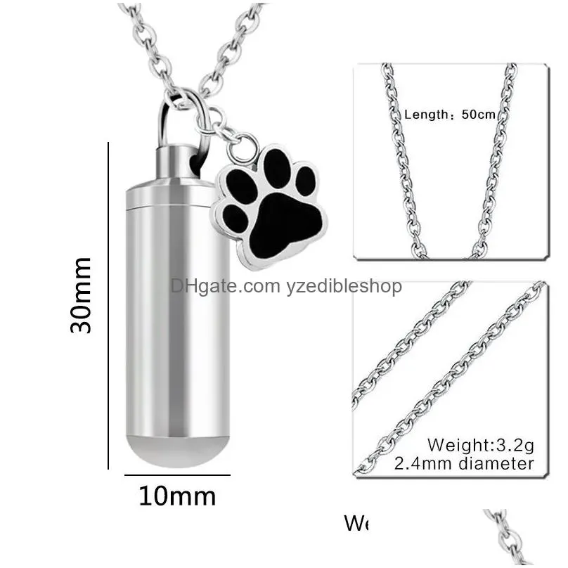 ashes for love pet paws print stainless steel keepsake pendant cylinder ashes cremation urn jewelry necklace