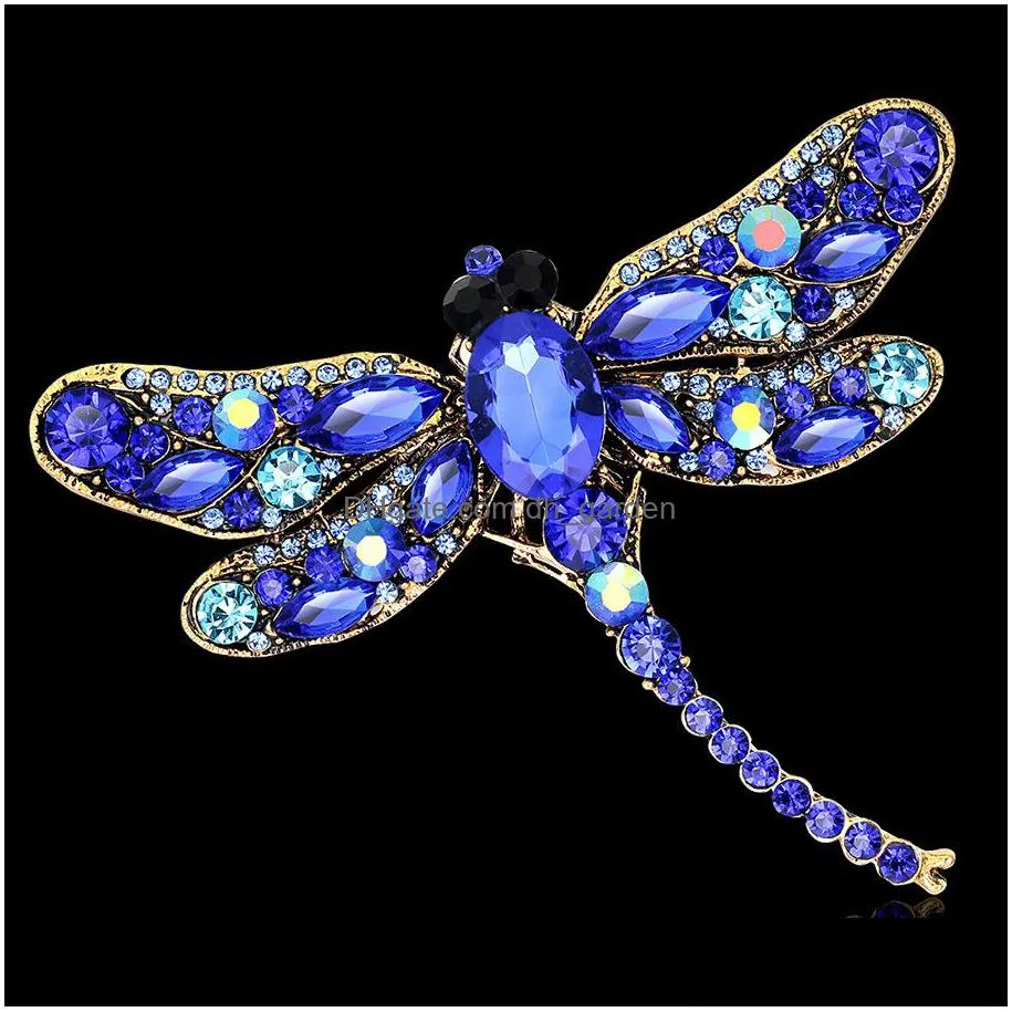 wholesale womens fashion natural insect animal lovely alloy rhinestone dragonfly brooch pins women/man girls gift shipping