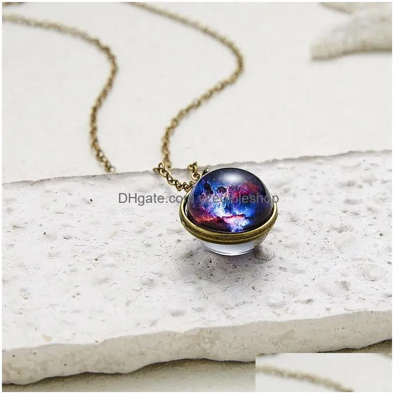 fashion universe star doublesided retro pendant necklace galaxy nebula creative design for women men high quality jewelry gift