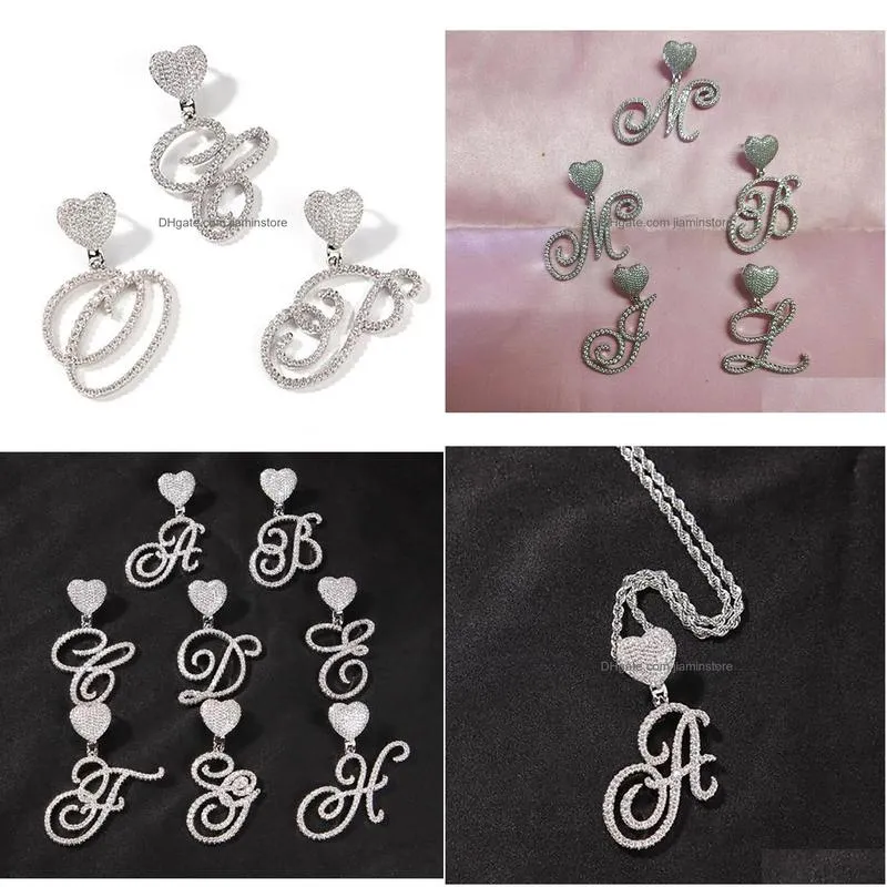 Pendant Necklaces Iced Out Cursive Writing Letters Pendant Necklace Love Heart Hoop Charm With 24Inch Rope Necklaces Zirconia Hiphop J Dhhdz