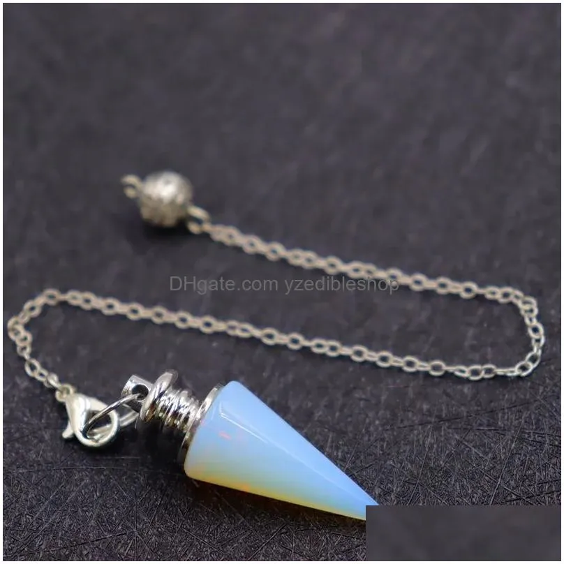 pendants natural stones pendulum for dowsing divination chain hexagonal column silvercolor cone pendant reiki pendule3814381