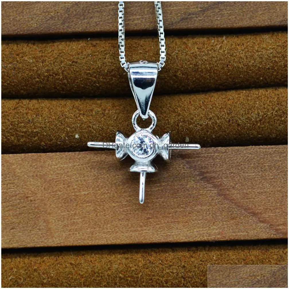 s925 sterling silver pendant accessories pearl silver mounts wholesale sterling silver pearl neck drop hole zircon snowflake