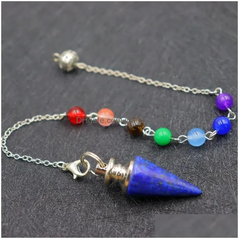 Pendant Necklaces Pendants Natural Stones Pendum For Dowsing Divination Chain Hexagonal Column Siercolor Cone Pendant Jewelry Necklace Dh4Tz