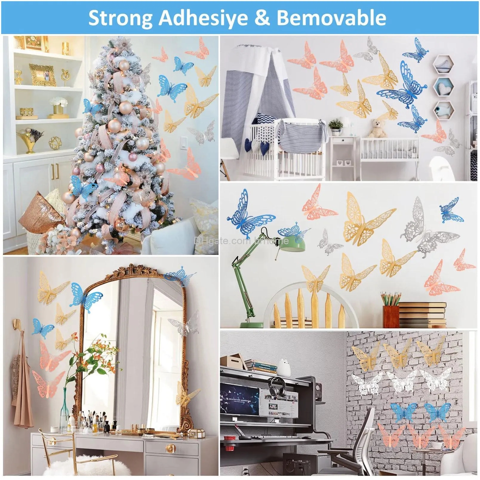 butterfly wall decor 3d stickers decoration for kids baby bedroom paper butterflies gold friendship stickers decor teachers office classroom party for christmas gifts friends stickers set.