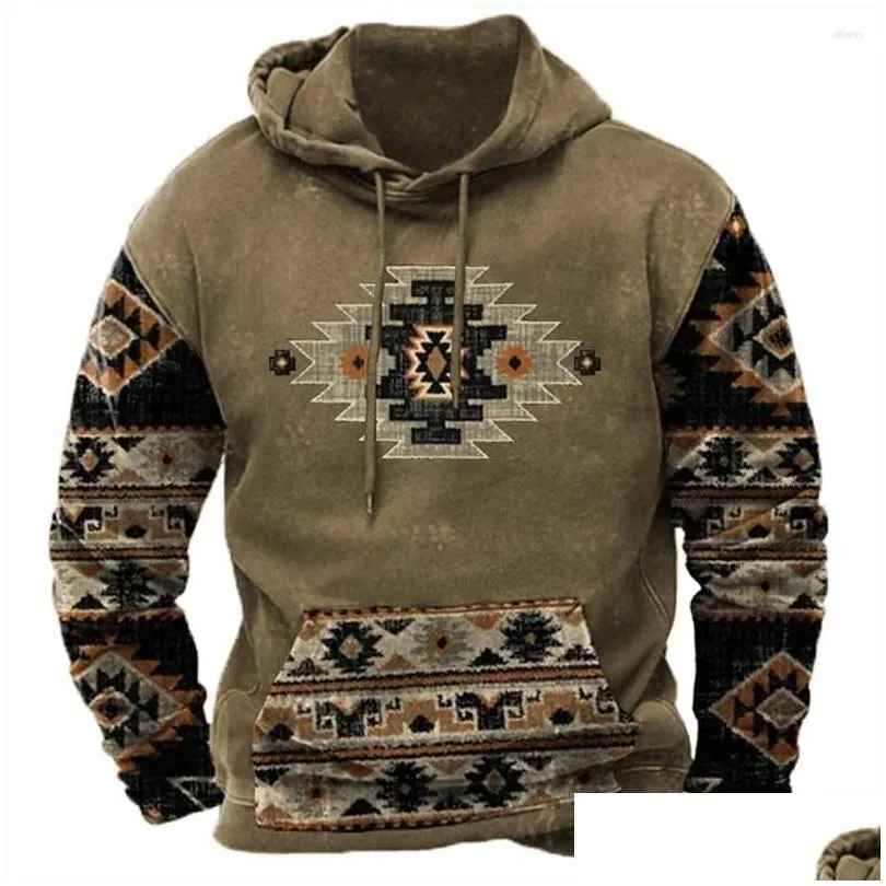 Men`S Hoodies & Sweatshirts Mens Hoodies Autumn 3D Totem Print Street Vintage Sweatshirt Oversized Hoody For Men Clothes 4Xl Plover Lo Otnwl