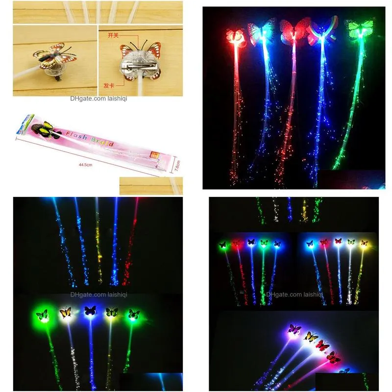 manufacturers sell colorful butterflies luminous braids led flashing fiber fake braids bright hair braids street vendors flashing hair