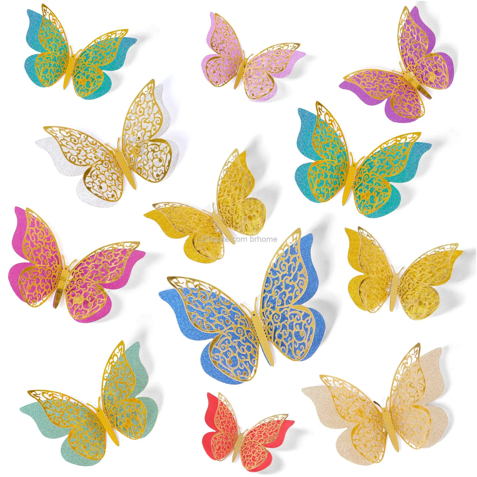 3d butterfly wall decor 4 styles 3 sizesbutterfly birthday decorations butterfly party decorations butterfly cake decorationsremovable pink butterfly decorations laser pink