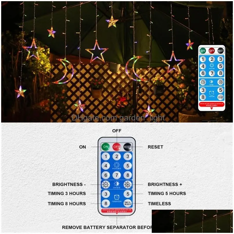 solar led light string curtain romantic rope lights with remote control outdoor star garland moon lamp bar home decoration party christmas