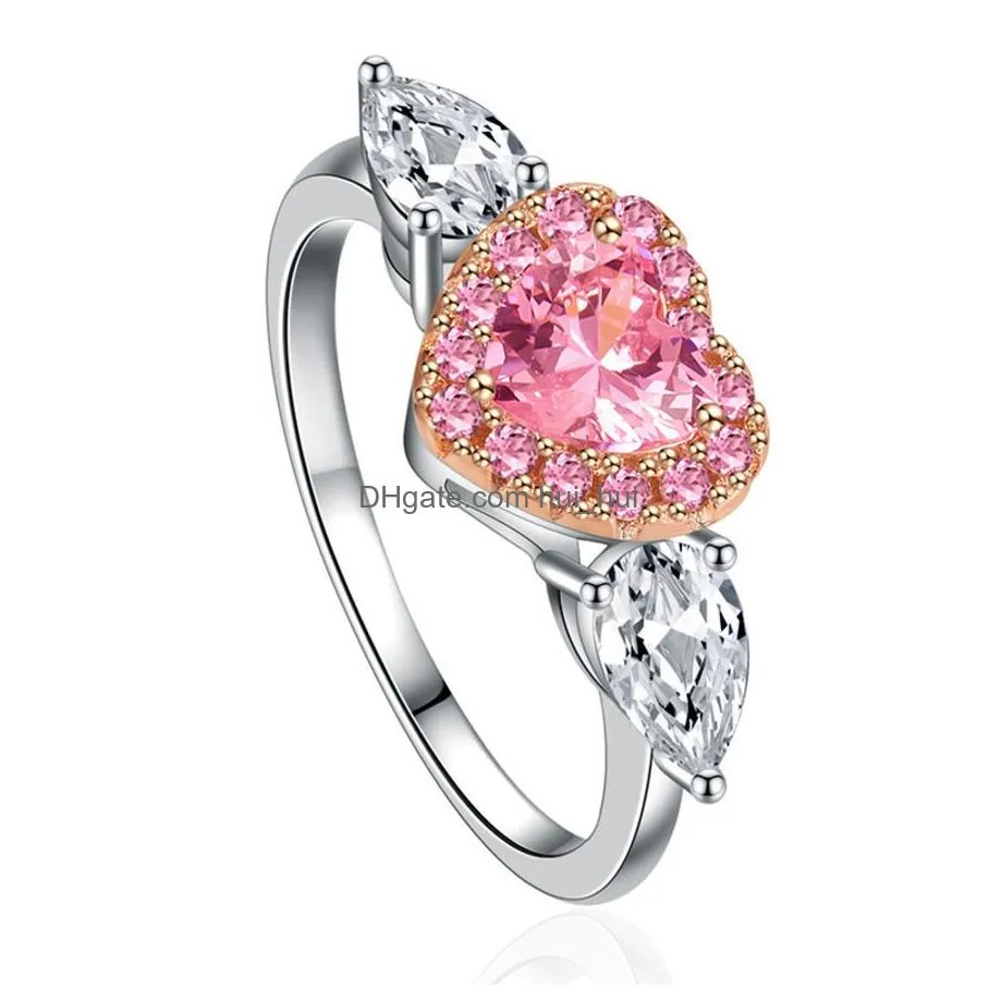 color diamond pink gold square princess ball edge womens ring wedding gift 2lql