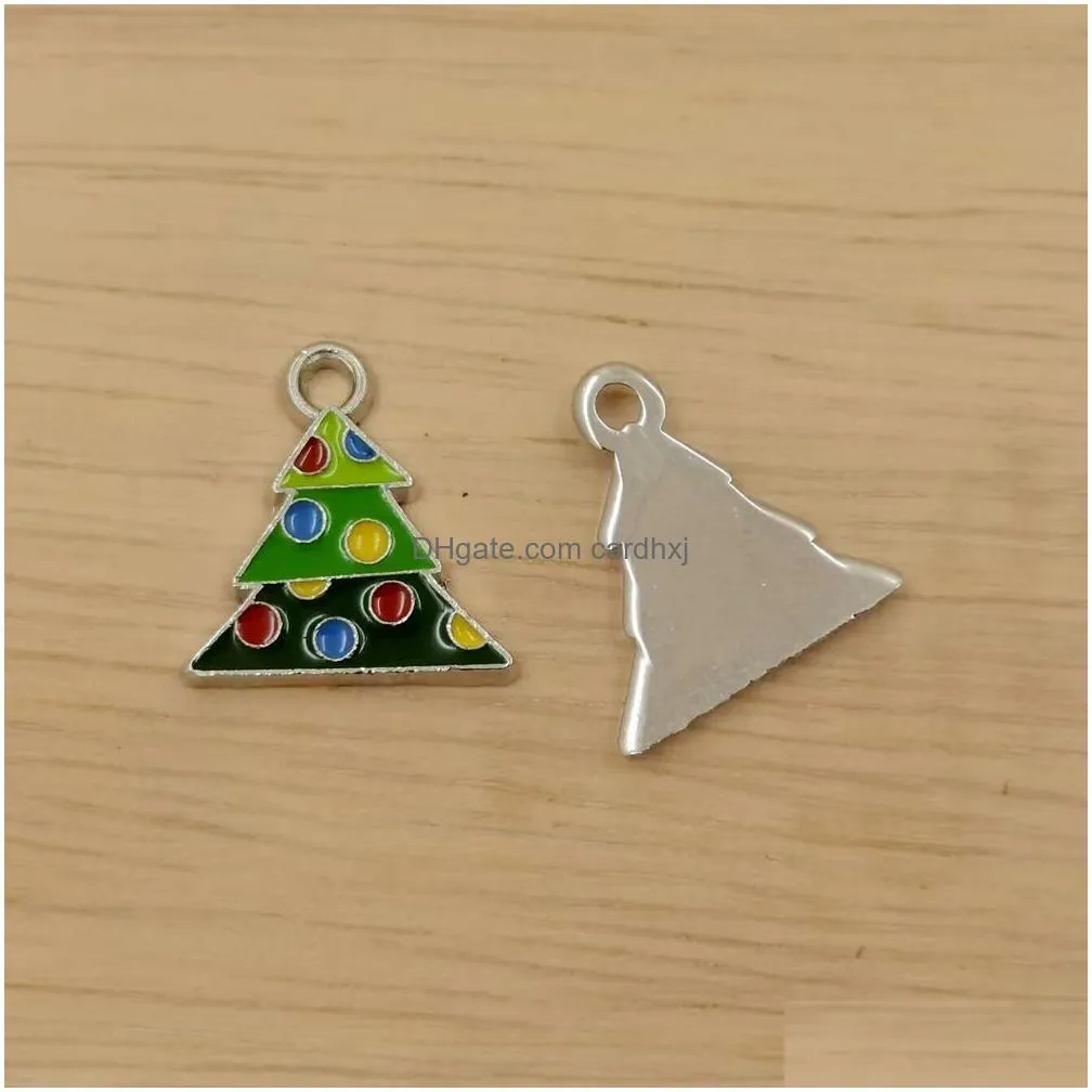 Charms 50Pcs Alloy Enamel Christmas Tree Charm Pendant For Diy Jewelry Making Bracelet Necklace Accessories Jewelry Jewelry Findings C Dhujd