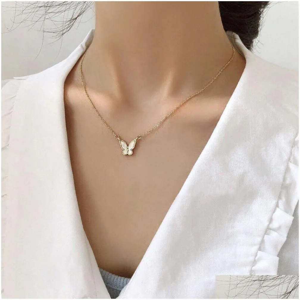 Other Necklace Butterfly Fashion Metal Korean Clavicle Chain Women Sier Accessories Jewelry Necklaces Pendants Otxag