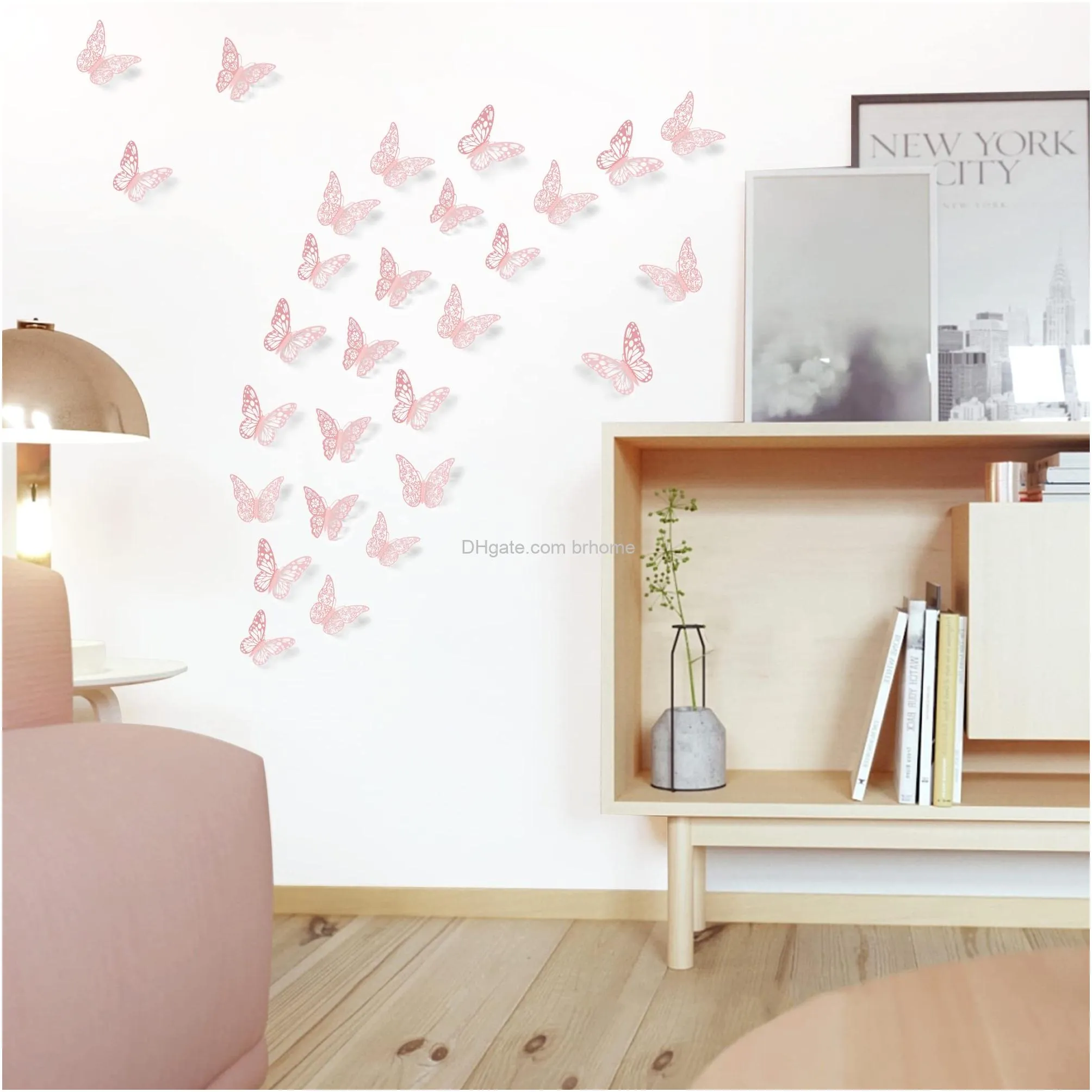 3d butterfly wall decor 3 sizes 3 styles removable stickers wall decor room mural for party cake decoration metallic fridge sticker kids bedroom nursery classroom wedding decor diy gift pink