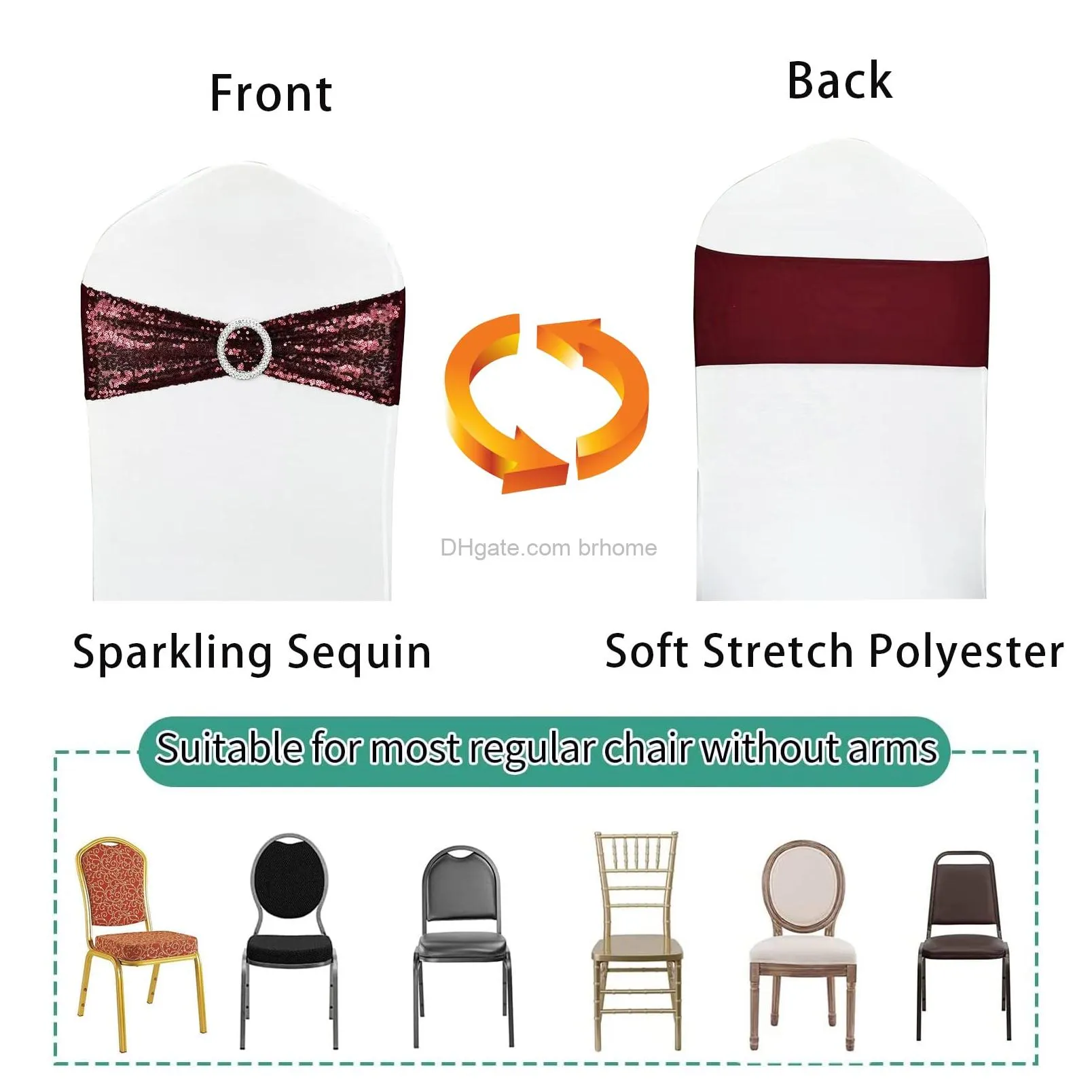 chair sashes sequin stretch chair bands spandex polyester bows for party hotel wedding banquets decoration burgundy