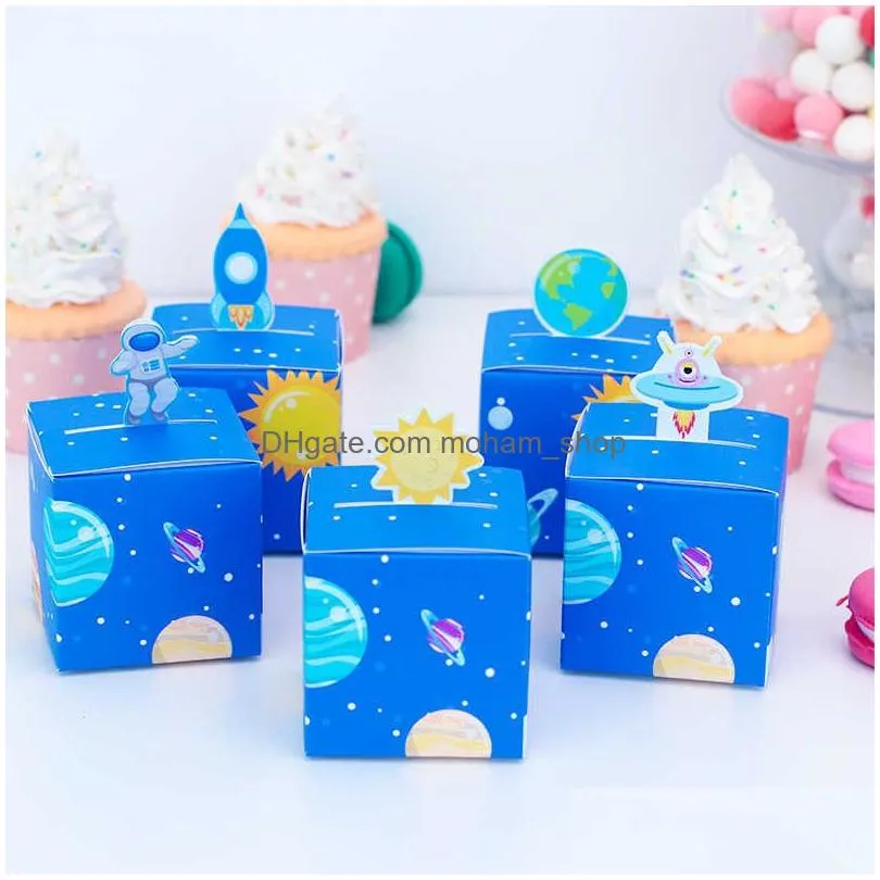 gift wrap rocket favor boxes space birthday party decoration for kids astronaut baby shower candy bags wrapping personalized decor 5 pcs