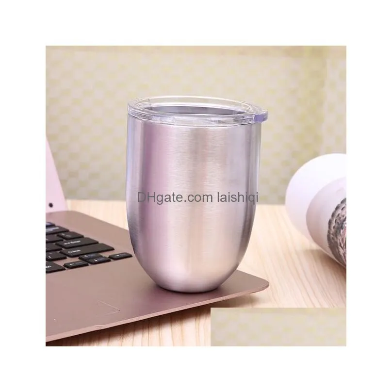 wholesale price 8 colors eggshaped wine cup 304 stainless steel 12 oz wine cup with lid high quality with fast