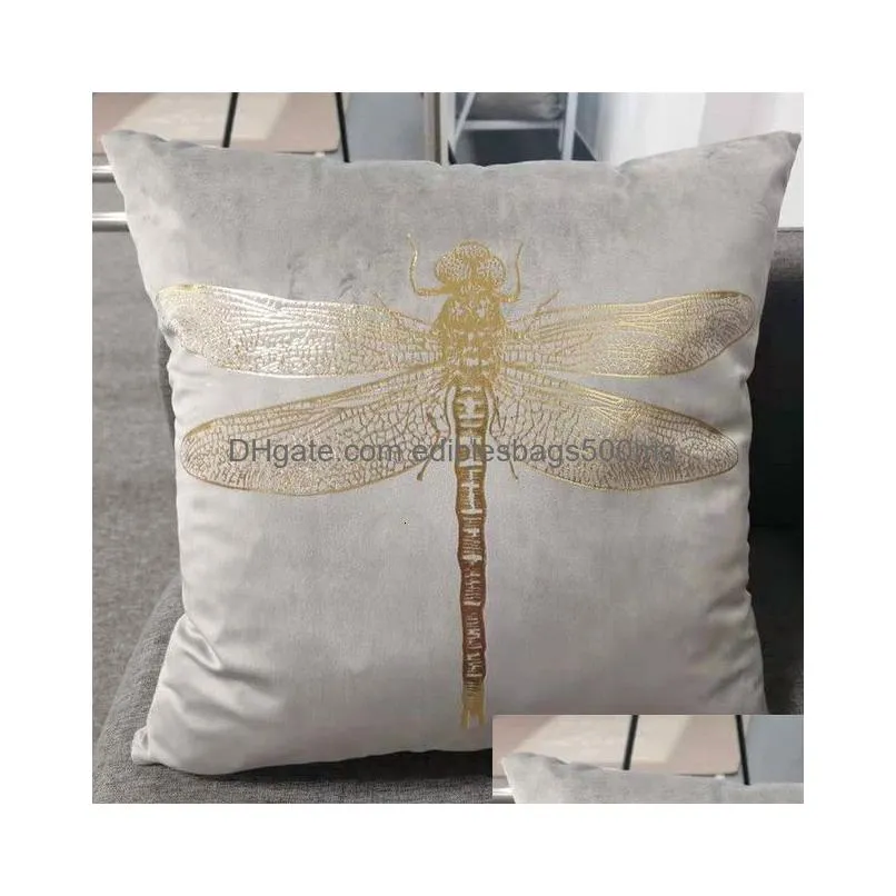 cushion decorative pillow selling insect dragonfly foil printing velvet garden cover gold stamping throw pillowcase chair 230505