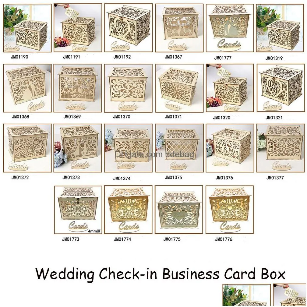 other event party supplies wedding card boxes wooden box wedding supplies diy couple deer bird flower pattern grid business card wooden box