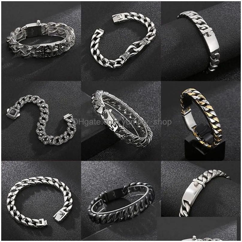 bangle man bracelet homme 12mm wide stainless steel curb chain charm bracelets hand bands for men vintage mens jewellery accessories