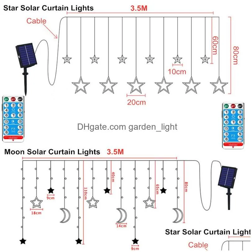 solar led light string curtain romantic rope lights with remote control outdoor star garland moon lamp bar home decoration party christmas