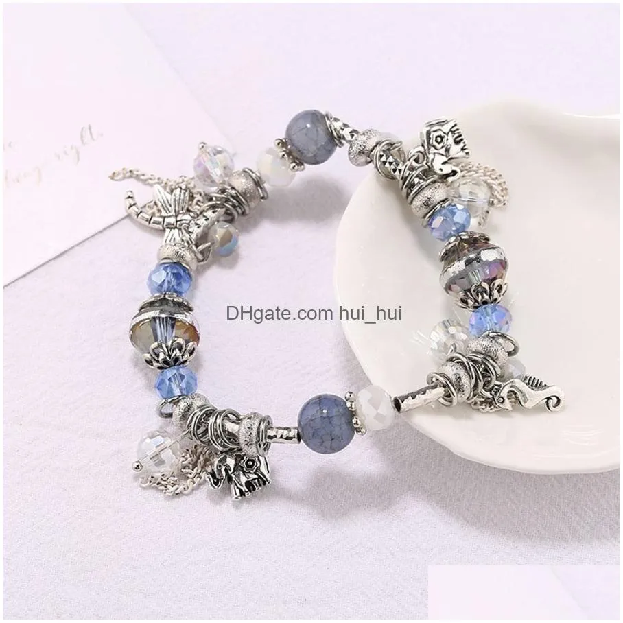 bohemian little elephant dragonfly pendant bracelet personality fashion tassel natural crystal stone versatile dk0v