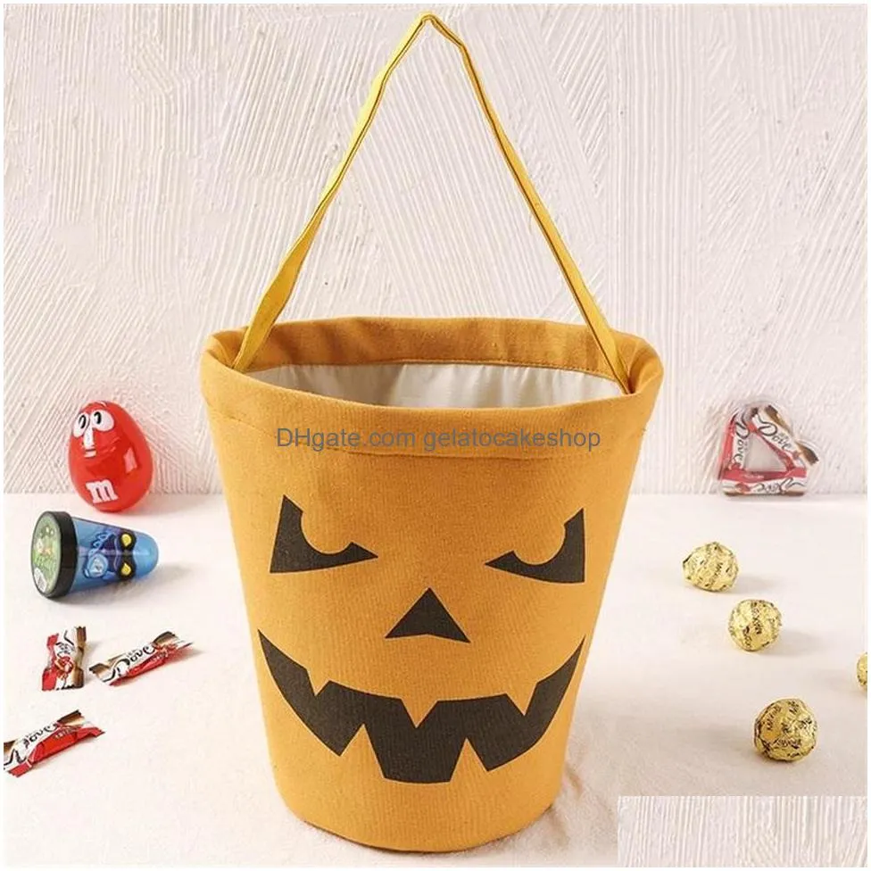 us stock halloween canvas bucket bags cartoon pumpkin vampire ghost witch kids handbags candy gift bags 591