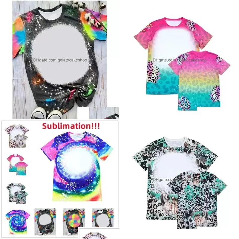 party leopard print sublimation bleached shirts heat transfer blank bleach shirt bleached polyester t-shirts us men women supplies