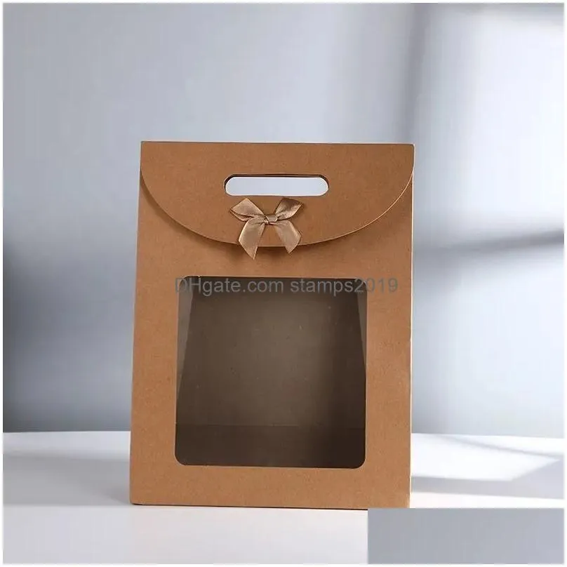 gift wrap 12pcs kraft paper bags with pvc window portable packaging bag for thanksgiving wedding birthday wholesale