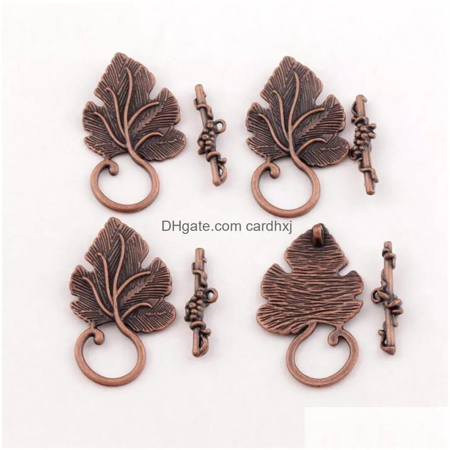 Clasps & Hooks Alloy Grape Leaf Bracelet Toggle Clasp Hooks Antique Sier/Gold/Bronze/Copper Jewelry Findings Fit Bracelets L872 52Sets Dhd74