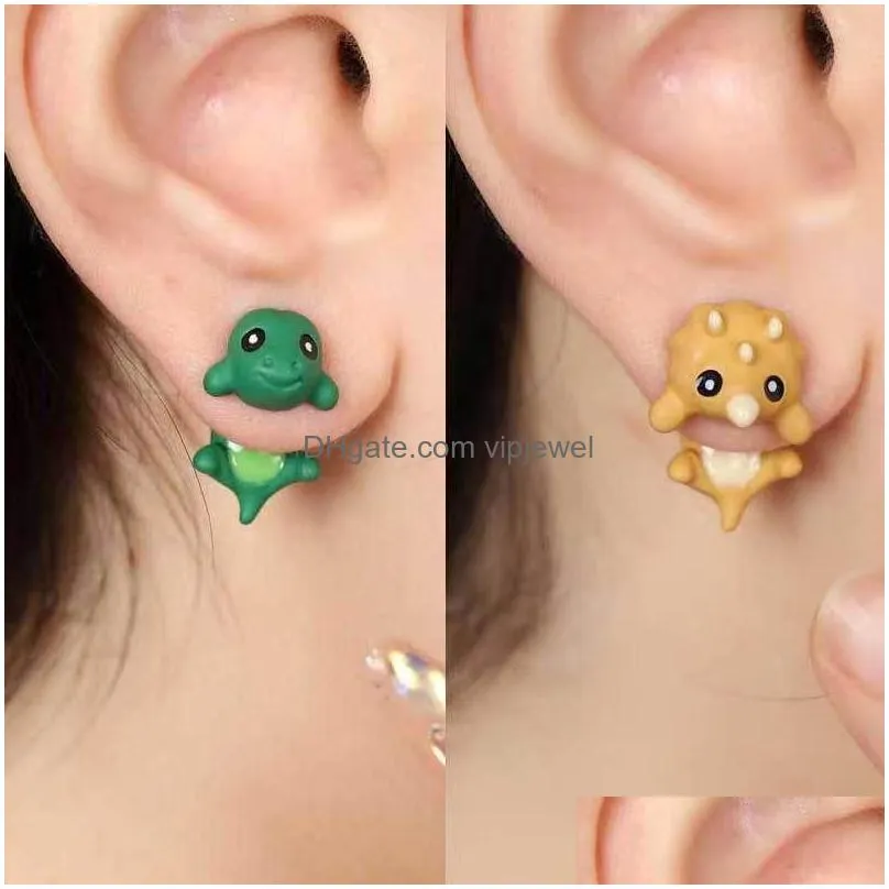 cute cartoon animal personality bite ear silver needle animal studs funny earrings