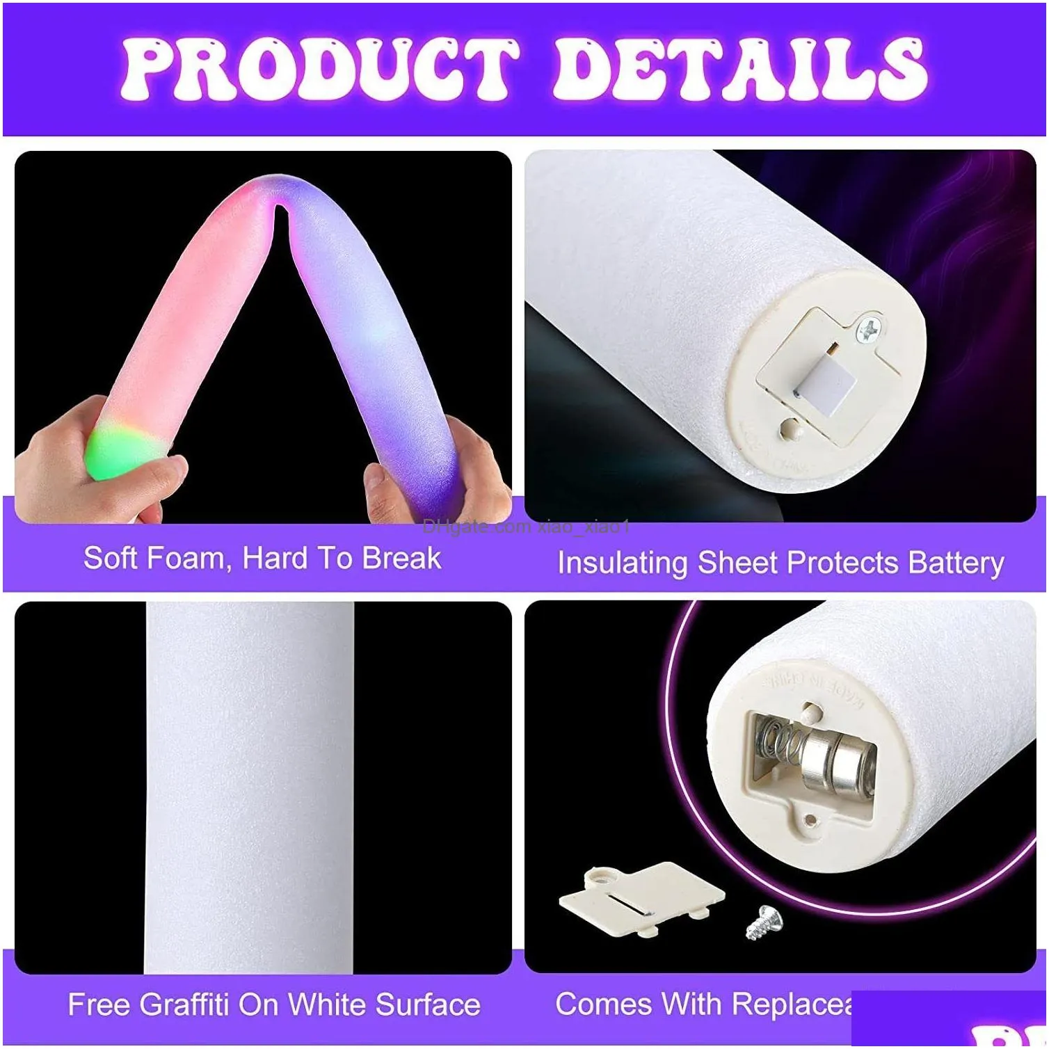 other event party supplies 60pcs led foam glow sticks flashing glow batons cheer tube glow in the dark wedding party supplies 3 modes flashing stick toys
