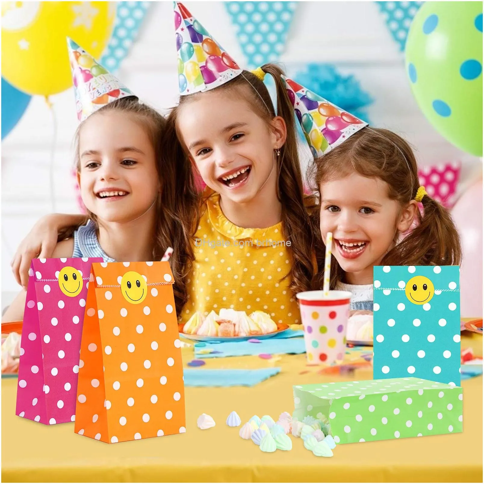 kraft paper party favor bags small gifts bags with stickers goodies bags for birthday baby shower wedding and more 3.54 x 2.16 x 7.28 inches