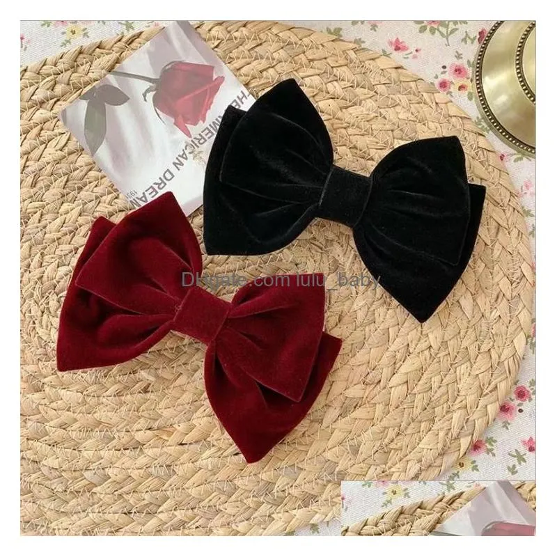 red velvet large bow hairpins top hair hairpin female simple spring back bangs clip headdress